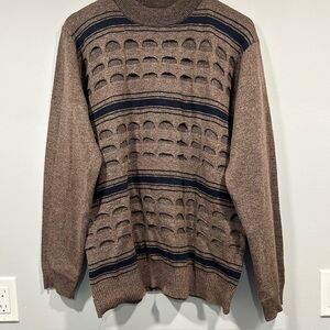 Vintage Striped Sweater Textured Knit Brown Crew Neck Pullover L